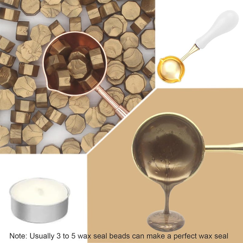 STAMPMASTER Alphabet W Wax Seal Kit Vintage Starry Initial W Sealing Stamp with 120 Antique Gold Wax Seal Beads for Wedding Christmas Envelopes - Image 3